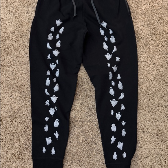 Halloween ๐ Black Sweatpants Joggers Ghost Print Vampire Freaks Mens Large - Picture 2 of 5
